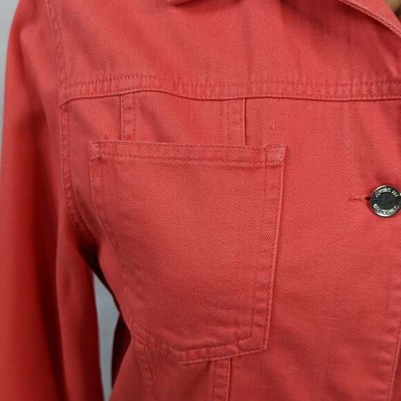 JONES NEW YORK COUNTRY Cotton Button Front Denim Jacket Coral Size Small - Picture 5 of 16